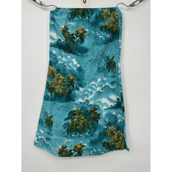 Hawaiian Ocean Vintage Tropical Print Mini Dress Strapless Summer Towel cloth - Picture 2 of 9